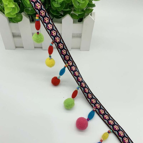 Ethnic Style Ribbon DIY Handmade Lace Fur Ball Tassel Lace clothing Accessories Crafts Hat Decorative Belt