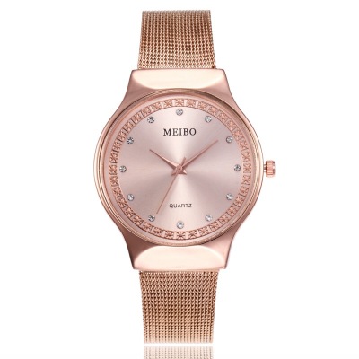 WISH foreign trade hot style stainless steel mesh belt with diamond, casual men 's watch contracted style lady quartz watch wholesale