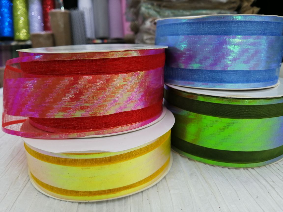 Packaging ribbon bow 5CM3.2CM snow Yarn composite rainbow fi...