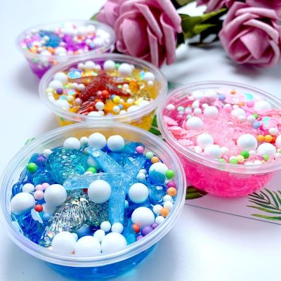 New dreamlike flat bead mermaid crystal slime poke slime DIY colored sequshells