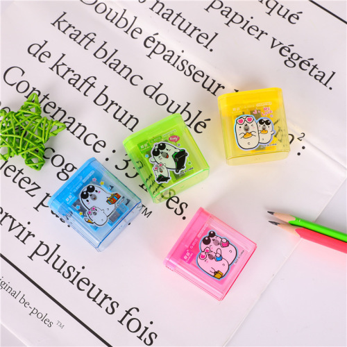 Haocai Factory Direct-Selling Modeling Square Pencil Sharpener Double Hole Pencil Sharpener Plastic Pencil Sharpener Cartoon Pattern Pencil Sharpener 
