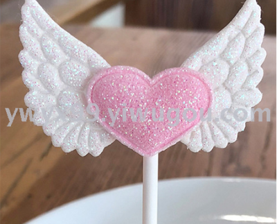 Cake decoration card angel wings bright pink love birthday wedding dessert table insert