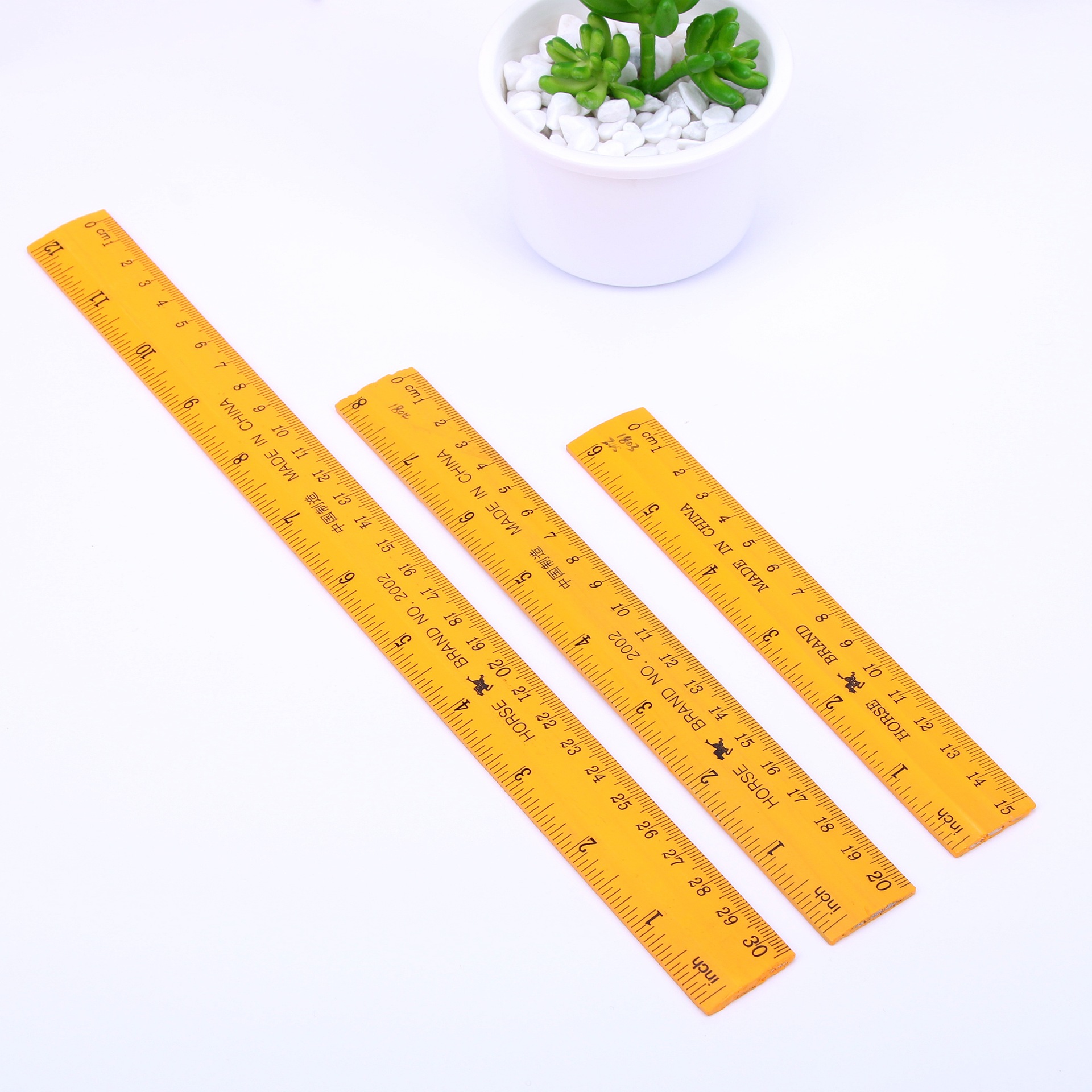 源头批发 木制尺15/20/30cm单面双刻度尺子学生学习文具量多优惠