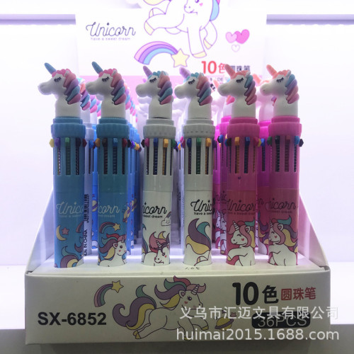 Unicorn Cartoon ballpoint Pen Unicorn Silicone Head 10 Color Cartoon Ballpoint Pen Korean Multi-Color round 