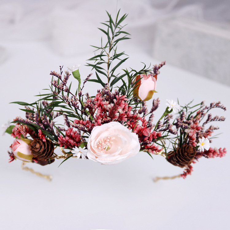 New bride rose flower headdress European and American retro pine cone hair band wedding style hair a