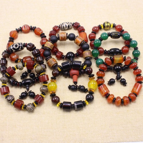 Ethnic Style Men‘s Bracelet Natural Old Agate Bracelet Tibet Tibet Beads Bracelet Wholesale