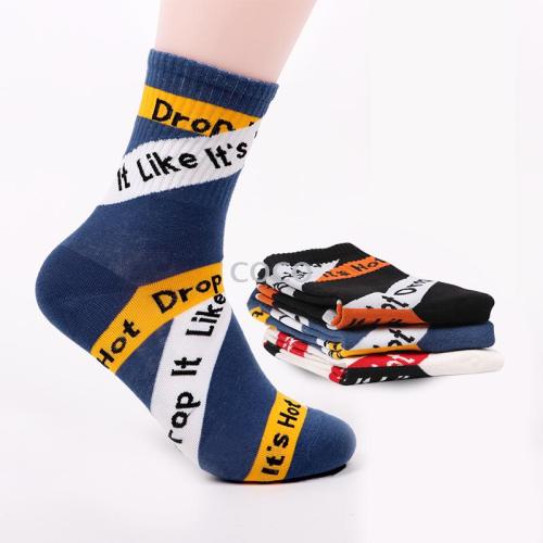 Athletic Socks Men‘s Personalized Simple Letter Middle Tube Summer Sweat Absorbing Trendy Socks Stink Prevention Hosiery Factory Wholesale