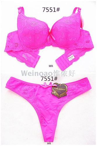 Cross-Border European and American Foreign Trade Bra Set Full Lace Ribbon Points Massage Cup Beauty Back Style