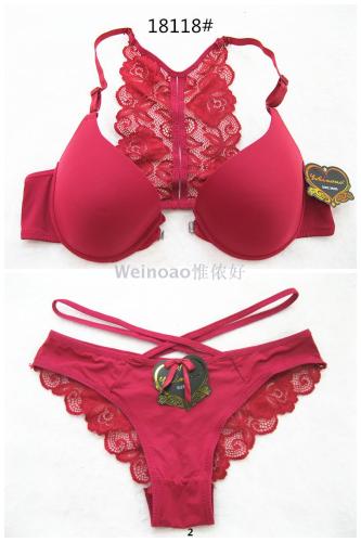 european and american foreign trade bra set underwear front buckle glossy massage cup bra