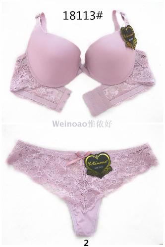 Cross-Border European and American Foreign Trade Bra set Underwear Lace Bra Upper Thin Lower Thick Massage Cup with Dots