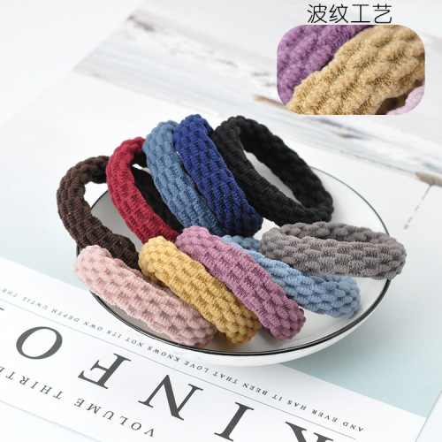 Korean Bold High Elastic Jacquard Towel Ring Seamless Durable Head Rope Hair Rope Rubber Band Leather Cover Hair Ring Wholesale 
