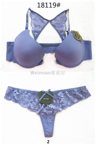 cross-border european and american foreign trade bra set underwear lace front buckle with point massage cup
