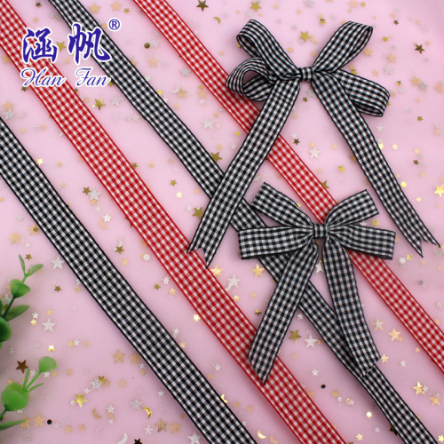 2 points-6 points （0.6-2cm） black and white red plaid ribbon ribbon gift packaging diy factory direct