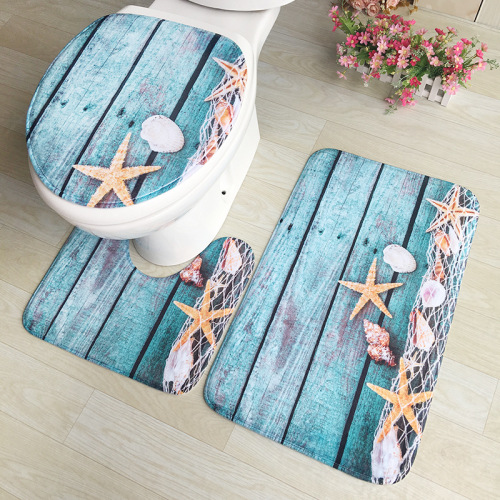 Flannel 3D Printing Toilet Bathroom Toilet Three-Piece Floor Mat Absorbent Non-Slip Combination Carpet Manufacturer
