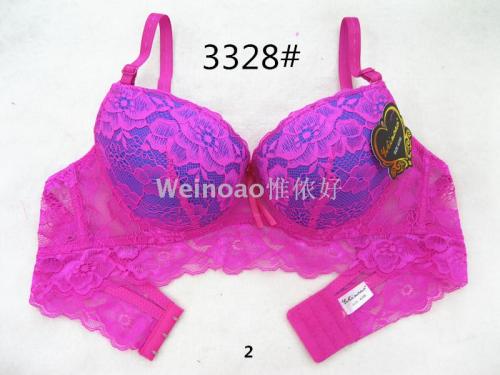 Cross-Border Foreign Trade Sexy Lace Flower Upper Thin Lower Thick Massage Bra