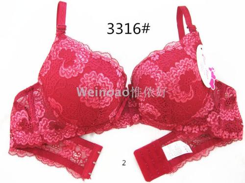 Cross-Border Foreign Trade Sexy Full Lace Flower Edge Thin Bottom Thick Massage Bra