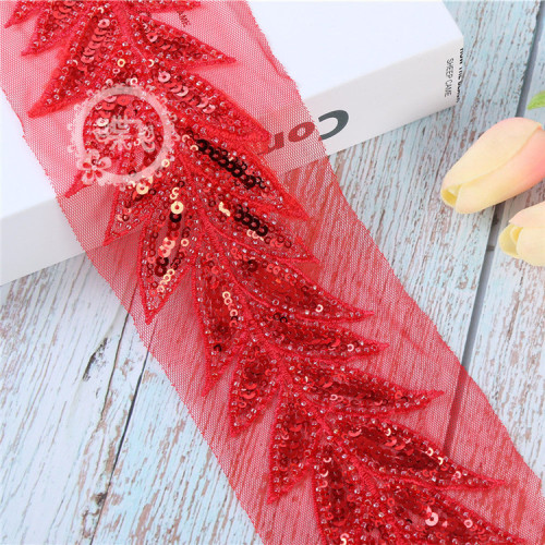 Popular Ethnic Embroidery Lace 9cm Leaf Embroidery Sequin Lace Princess Dress Temperament Clothing Accessory Laces