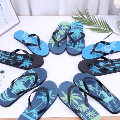Trade Brazil Beach Soft Bottom Flip Flops Black Background with Print Men's Outdoor Slippers Customized Spot Stock 