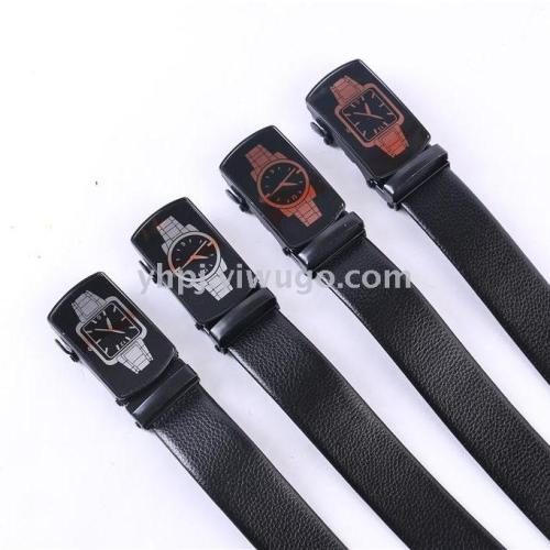 new fashion men‘s automatic watch buckle litchi pattern edge-covered scratch-resistant pants belt factory direct sales business belt