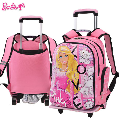 Genuine Barbie Sweetheart Primary School Student Trolley Schoolbag 3-4-6 Grade Burden Reduction Schoolbag Detachable Rain Cover