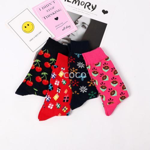 New Happy Tide Socks Men‘s Personalized Fruit Snowflake Mid-Calf Socks summer Sweat-Absorbing Contrast Color Deodorant Socks Factory Wholesale