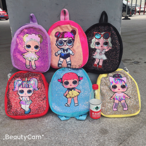 plush schoolbag diamond powder lol girl schoolbag children‘s watch backpack cartoon bag