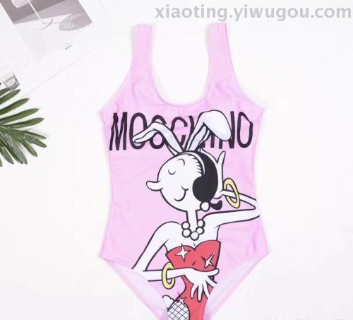 bikini foreign trade new sexy european and american cartoon printing slim looking belly covering one-piece swimsuit nylon quality factory straight