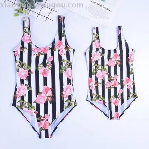 Bikini Foreign Trade New Sexy Striped Printed Backless Slimming Parent-Child One-Piece Swimsuit Nylon Quality Factory Straight