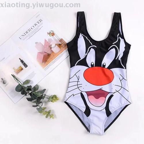 children‘s swimwear foreign trade new fashion cartoon print conservative one-piece swimsuit nylon quality factory direct sales