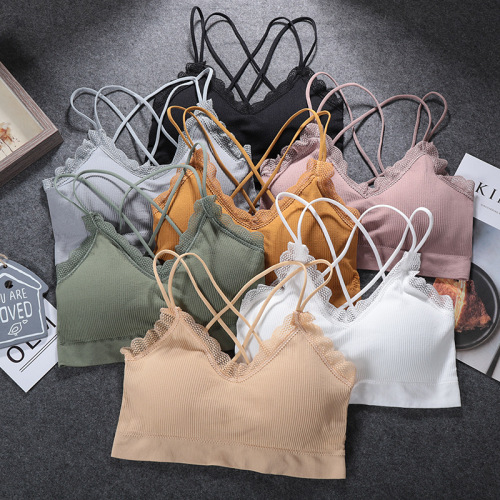 summer new cross shoulder strap seamless thread beauty back wrapped chest vest charming pearl sling wireless sports underwear