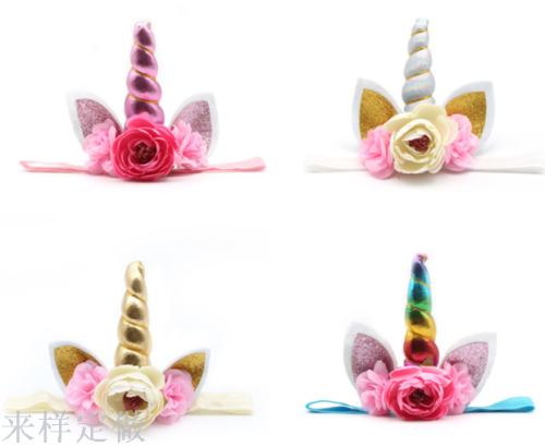 popular children‘s unicorn hair band artificial flower cat ear headband european and american festivals headband