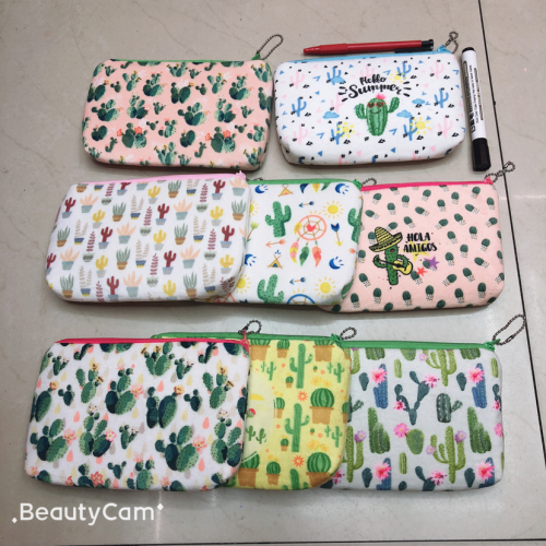 Plush Pencil Bag Cactus Pencil Case Mobile Phone Bag Cosmetic Bag Multi-Functional Small Bag Double-Sided Printing Bag