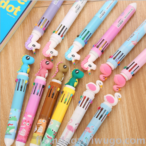 Ten-Color Ballpoint Pen Girl Heart Cartoon Multi-Color Retractable Ballpoint Pen Student Pen