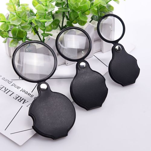 factory direct selling 60mm leather case magnifying glass portable folding magnifying glass elderly reading mirror jewelry magnifying glass