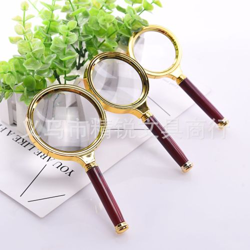 new electroplated imitation gold red handle magnifying glass 90.80.70.60 diameter magnifying glass factory price sales