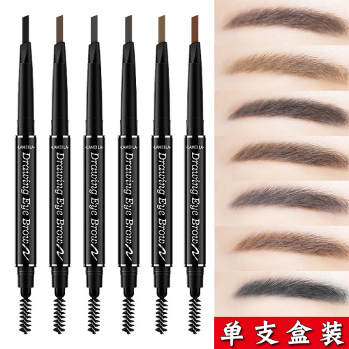 Double-Headed Eyebrow Pencil Waterproof Sweat-Proof Not Easy to Smudge with Brush Eyebrow Pencil Triangular Dual-Use Automatically Rotate Eyebrow Pencil Eyebrow Pencil