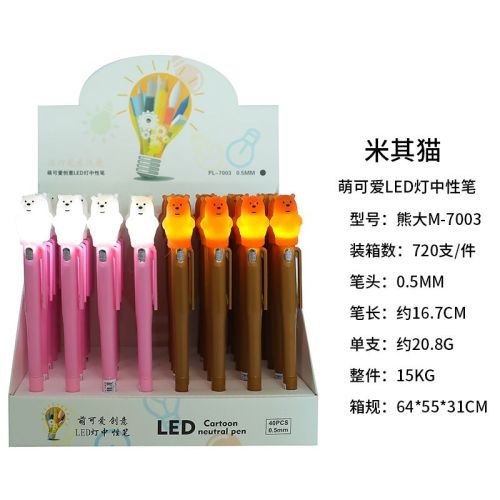 creative pen cute bear headlight pen animal head luminous led gel pen