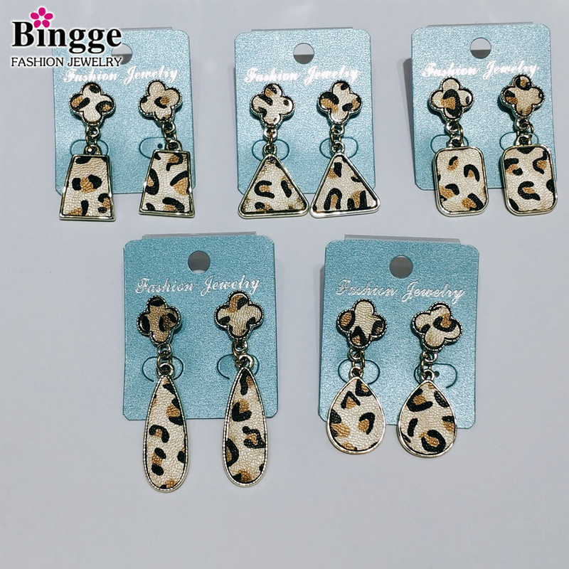 Europe and America sell hot style simple leopard print earrings round diamond butterfly water drople