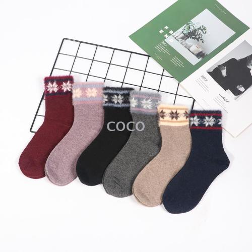 Plush Socks Long Mink Snowflake Mouth Mid-Calf Socks Women‘s Autumn and Winter Wholesale Factory Socks
