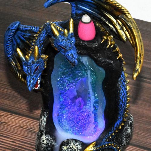 Cross-Border New Resin Censer Double-Headed Dragon Creative Home Crafts Backflow Incense Led Colorful Crystal Lamp Incense Burner