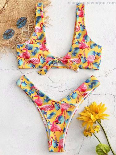 bikini foreign trade new flamingo printed vest strap split women‘s swimsuit nylon quality manufacturer straight