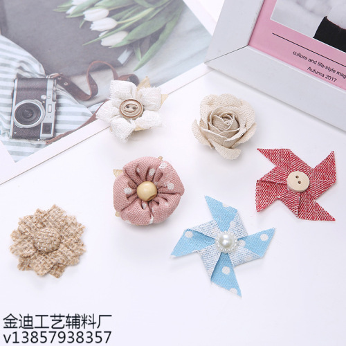 Factory Direct Cross-Border Exclusive for Creative Small Windmill Cotton and Linen Flower Clothes Decorative Button Shoes Flower Accessories Wholesale 