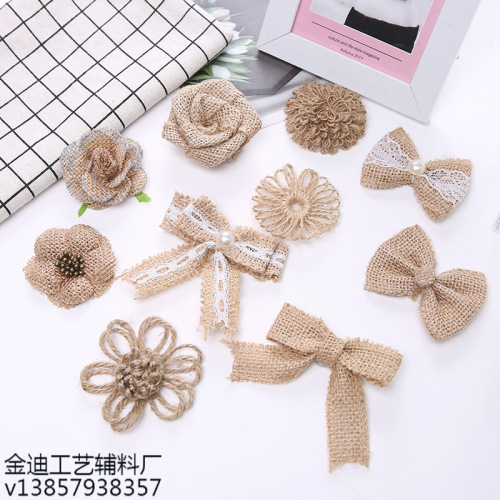 Factory Direct Sales Exclusive for Cross-Border Fabric Imitation Linen Festival Party Ornamental Flower Shoes and Hats Clothing Decoration Linen Rose Flower