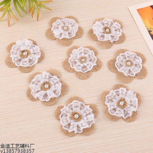 Factory Direct Sales Cross-Border Exclusive for New Linen Flower Clothing Accessories Linen Lace Flower Craft Auxiliary Flower Wholesale