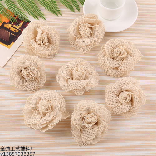 Factory Direct Cross-Border Exclusive White Linen Flower Clothing Accessories Shoes Flower Hat Flower Handmade DIY Accessories Wholesale