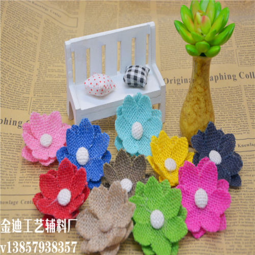 factory direct cross-border dedicated 12-color button linen flower clothing accessories shoe flower hat flower diy accessories wholesale