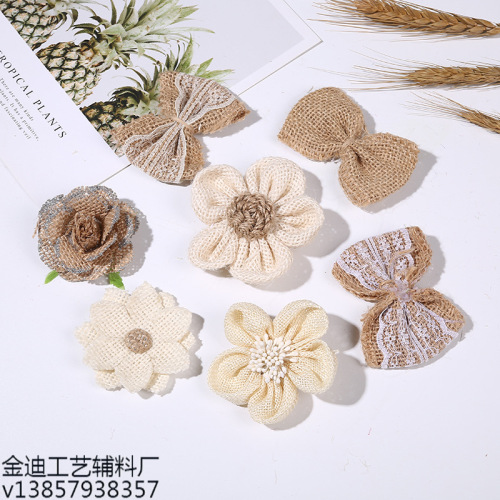 Factory Direct Cross-Border Exclusive for New Linen Flower Shoes Flower Hat Flower Christmas Wedding Party Decoration Craft Flower