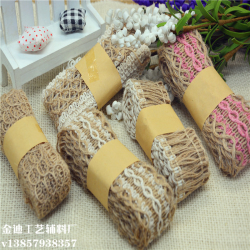 manufacturers direct cross-border exclusive for hand-made decorative linen lace hemp ribbon decorative packaging ribbon color ribbon wholesale