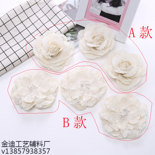 factory direct sales cross-border exclusive wedding party decoration five-petal linen cloth bag heart flower shoe flower hat flower