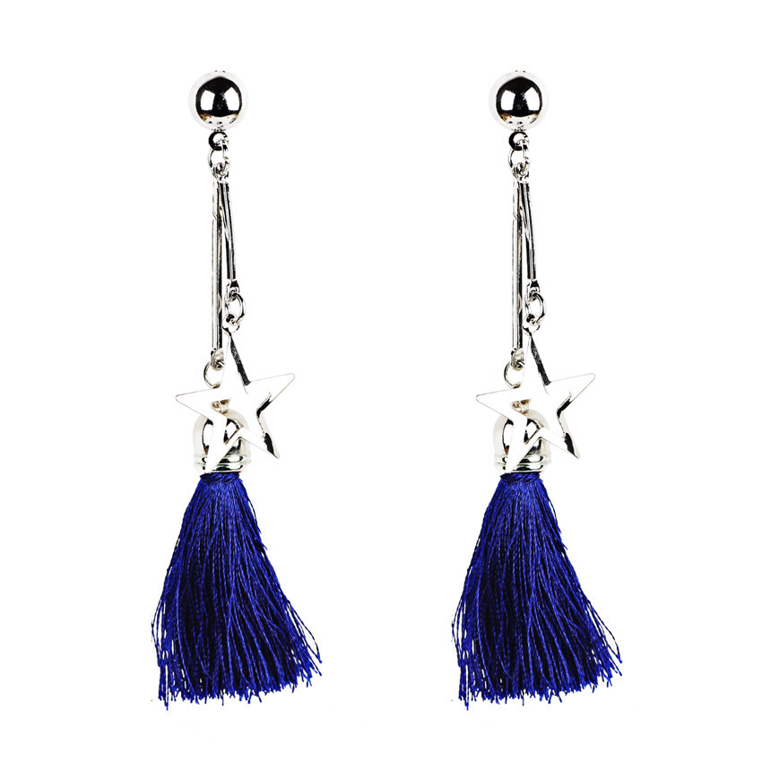 European and American new Bohemian bride long tassel five-pointed star earrings studs ethnic style d